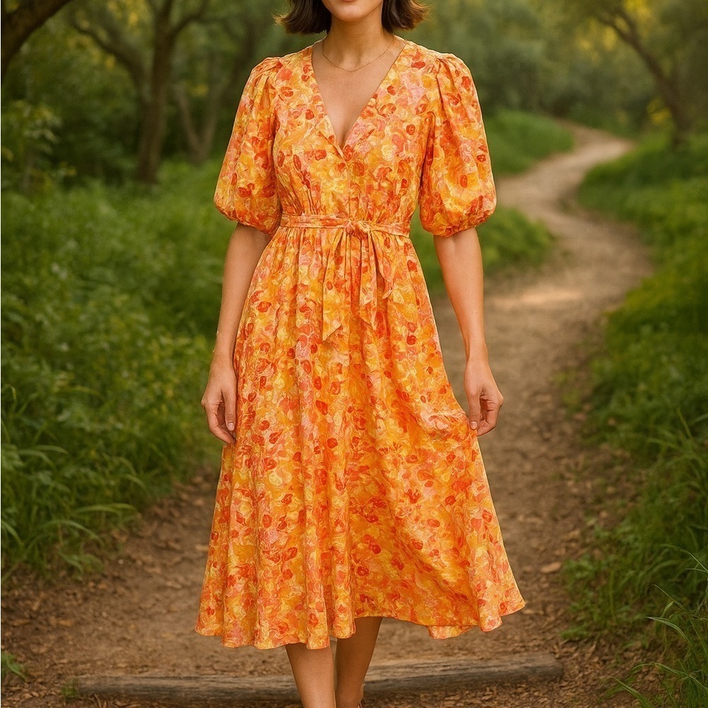 Anthropologie Sunday Mi Amor Floral Print Midi Dress Size Small Party Event